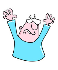 Rebellious man, cartoon nervous man in blue shirt