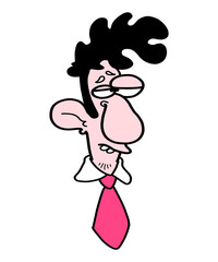 Nervous man in pink tie, very bored and tired Cartoon