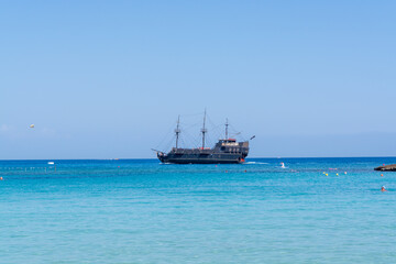 Crystal clear blue water of Mediterranean sea on Fig tree beach in Protaras, Cyprus
