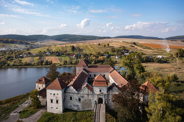 Aerial view on Svirzh castle in Lviv region