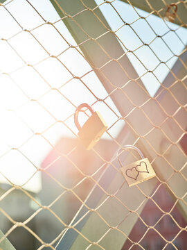 Austria, Wattens, golden love lock with hearts