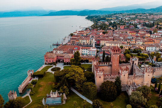 Italy, Veneto, Lazise at Lake Garda, drone view