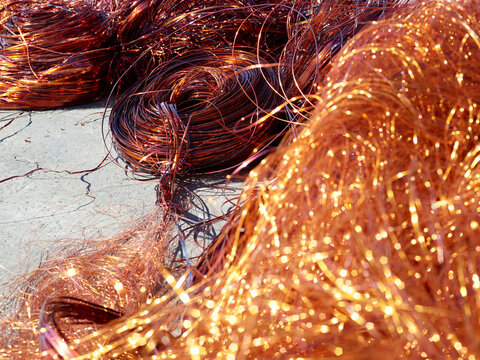 Austria, Tyrol, Brixlegg, Close-up of electronic copper wires in junkyard