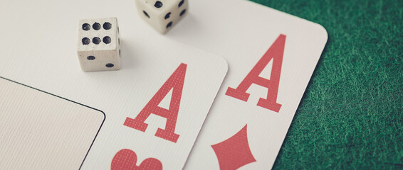 Combinations of playing cards in casino poker. winning hand business concept