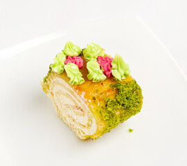 Christmas cake on the white plate