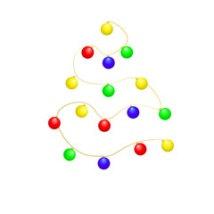snow abstract christmas tree made of garland with shining balls. clip art element