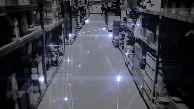 Animation of network of connections over warehouse