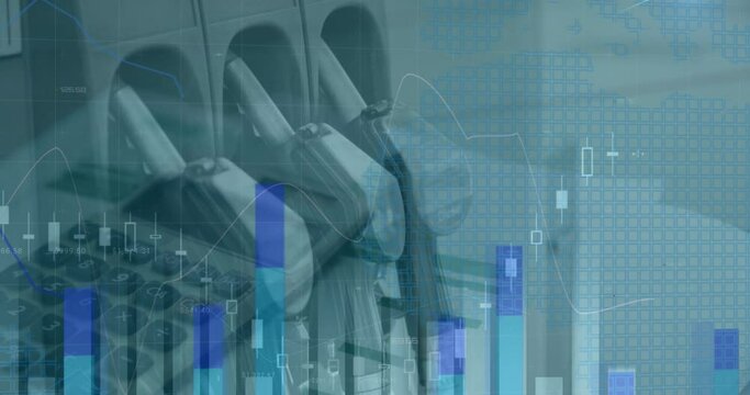 Animation of financial data processing over businessman petrol distributor