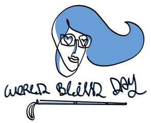 One line drawing of World White Cane Day.
One continuous line drawing of World blind Day & World cane safety Day concept.