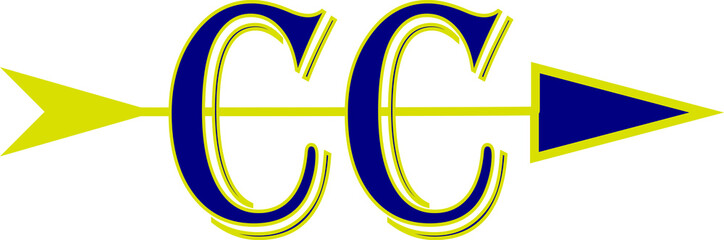 Cross country running team logo with letters CC in blue and gold arrow