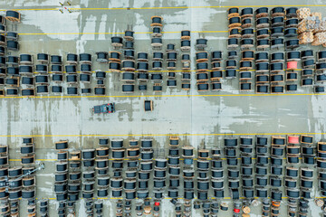 A large number of reels with an electric cable. Warehouse and production of electrical wires for...