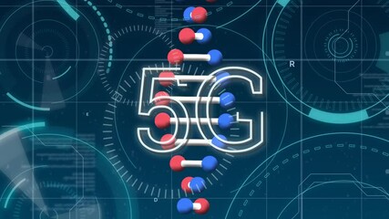 Animation of 5g text and dna strands over scopes scanning - Powered by Adobe