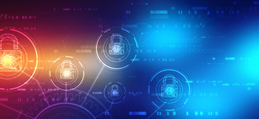 Closed Padlock on digital background, Cyber Security and information or network protection, Modern safety digital background