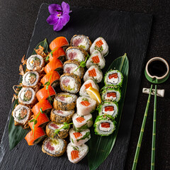 sushi set on the black stone