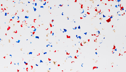Party or celebration holidays background, red, blue and golden confetti, 3d render