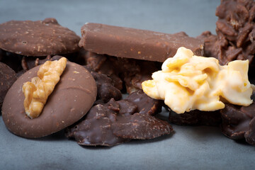 Set of various artisan chocolates of different varieties