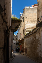 Obraz premium Africa city old town Fez Morocco traditional tourist oriental street leather roof view arabic colorful medina