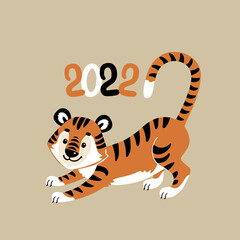 Fototapeta na wymiar vector illustration animal young tiger, symbol of new year 