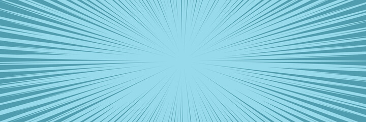 Obraz premium Vector background in comic book style with simple ray frame. Retro pop art design. Long horizontal banner.