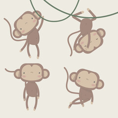 Vector set of funny cartoon monkeys.
