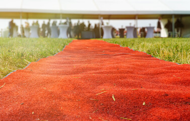 Red carpet in front of the VIP tent.