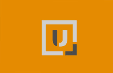 black white orange square letter U alphabet logo design icon for company