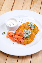 potato pancakes with salmon
