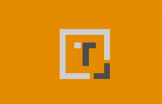 black white orange square letter T alphabet logo design icon for company