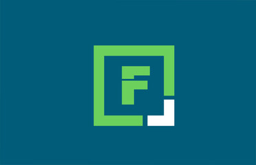 blue green letter F alphabet logo design icon for business