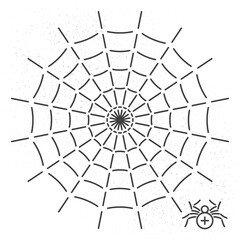 Spider and Circle Shape Web Single Line Style Icon as Halloween Holidays Advertising Decoration Template - Black on White Background - Flat Graphic Design