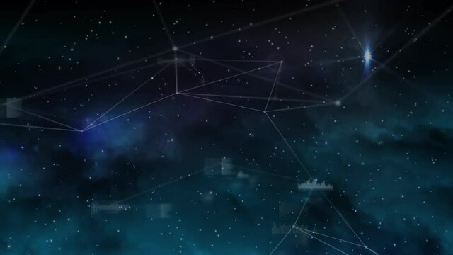 Animation of stars over network of connections and data processing