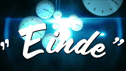 Animation of einde text over multiple clock moving fast