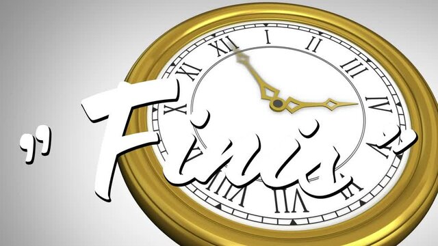 Animation of finis text over clock moving fast