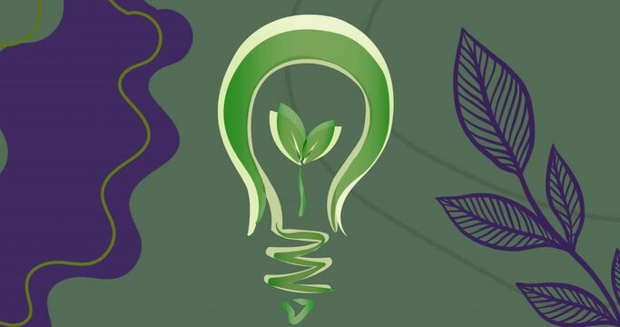 Animation of bulb with leaf inside on green background