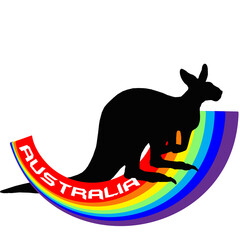 black kangaroo on a rainbow, a symbol of Australia