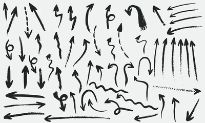 Grunge vector arrows. Dry brush strokes, hand drawn