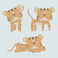 Vector illustration of Tiger cartoon set collection.

