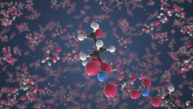 Nitroglycerine molecule made with balls, scientific molecular model. Chemical looping 3d animation