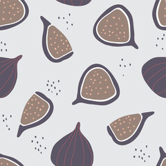 Seamless pattern with figs. Fruits modern texture on light background. Healthy food concept. Abstract vector graphic illustration.