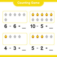 Counting game, count the number of Cup Cake and write the result. Educational children game, printable worksheet, vector illustration