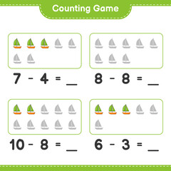 Counting game, count the number of Sailboat and write the result. Educational children game, printable worksheet, vector illustration