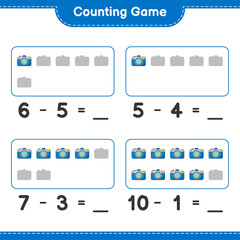 Counting game, count the number of Camera and write the result. Educational children game, printable worksheet, vector illustration