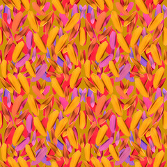 Seamless pattern with pink and yellow leaves on green background