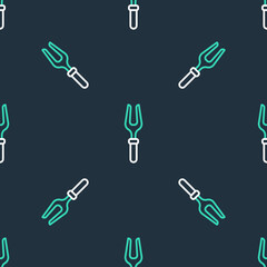 Line Barbecue fork icon isolated seamless pattern on black background. BBQ fork sign. Barbecue and grill tool. Vector
