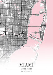 Miami city map poster print. Detailed map of miami (United Stated). 