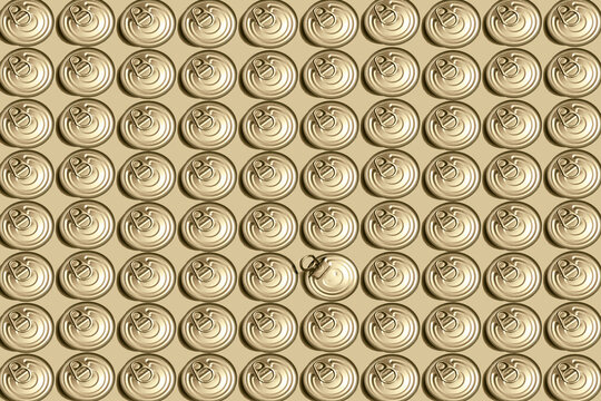 3D Illustration, row of lids, one opened