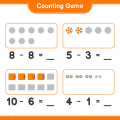 Counting game, count the number of Sun, Beach Umbrella, Wallet, Sunglasses and write the result. Educational children game, printable worksheet, vector illustration