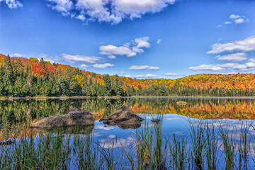 Fall colors at Little Rock Lake in Algonquin Provincial Park. 