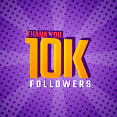 Thank You 10 k Followers Card Celebration Vector. 10000 Followers Congratulation Post Social Media Template.