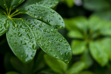 雨に濡れた緑の葉